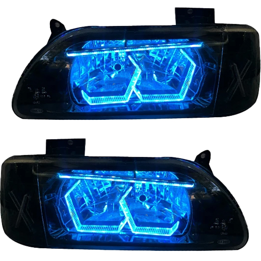 چراغ جلو اسپرت پراید 131 جمع ساز مدل 3D-Hexa-X آبی یخی داخل مشکی دوحالته بدون موتور دو عددی
