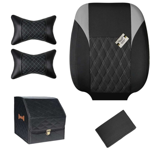ست روکش صندلی پژو 207 پارچه جودون مدل گوشواره ای طوسی (پشت گردنی رایگان)
