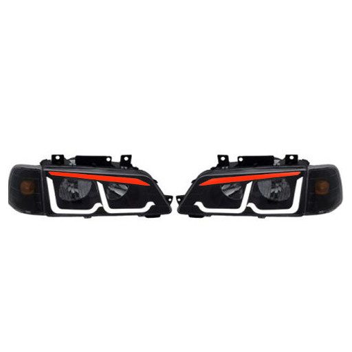 چراغ جلو اسپرت سمند LX طرح BMW تمام پلکسی (چپ و راست) سفید ابرو قرمز