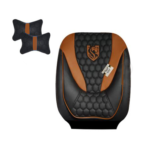 روکش صندلی پژو پارس سوشیانت مدل انزو چرمی به همراه پشت گردنی قهوه ای شتری