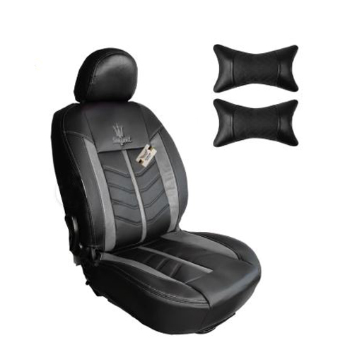 روکش صندلی پژو پارس سوشیانت مدل کویین چرمی به همراه پشت گردنی طوسی