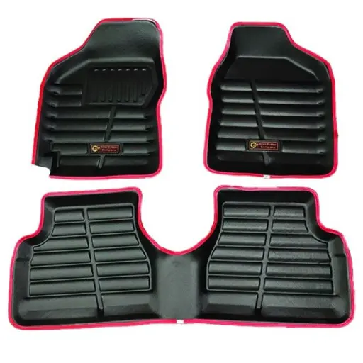 كفی زیر پایی تیبا سایپا یدک سه بعدی چرمی مشكی دور قرمز