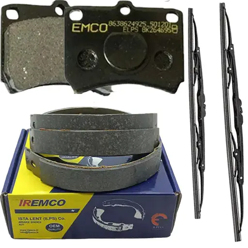 پکیج لنت ترمز جلو و عقب پراید امکو با تیغه برف پاک کن جلو