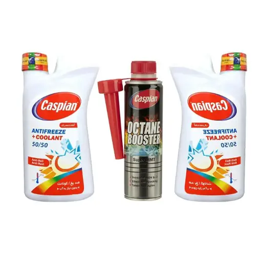 پکیج ضد یخ و ضد جوش کاسپین کولانت 50/50 یک لیتری دو عددی  با اکتان کاسپین