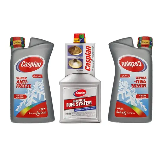 پکیج ضد یخ کاسپین 1 لیتری دوعددی با مکمل سوخت کاسپین