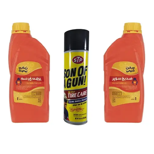 پکیج ضد یخ سوپر سمن شیمی 1 لیتری دوعددی با اسپری لاستیک اس تی پی