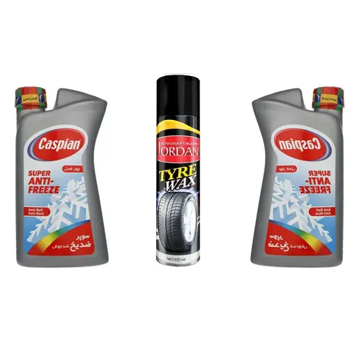 پکیج ضد یخ چهار فصل کاسپین 1 لیتری دو عددی با اسپری لاستیک جردن