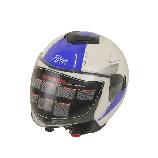 کلاه کاسکت بدون فک فلش مدل 852 رنگ Blue White glossy