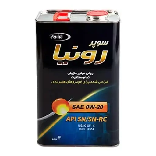 روغن موتور ایرانول SUPER RONIA 0W20 API SN حجم 4 لیتر فلزی