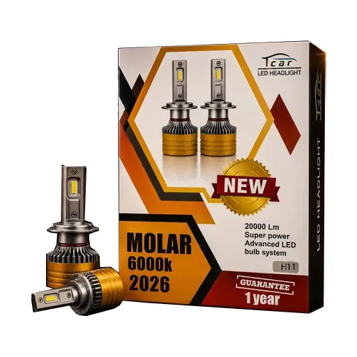 هدلایت LED تیکار مدل MOLAR 2026 پایه H11 سفید یخی
